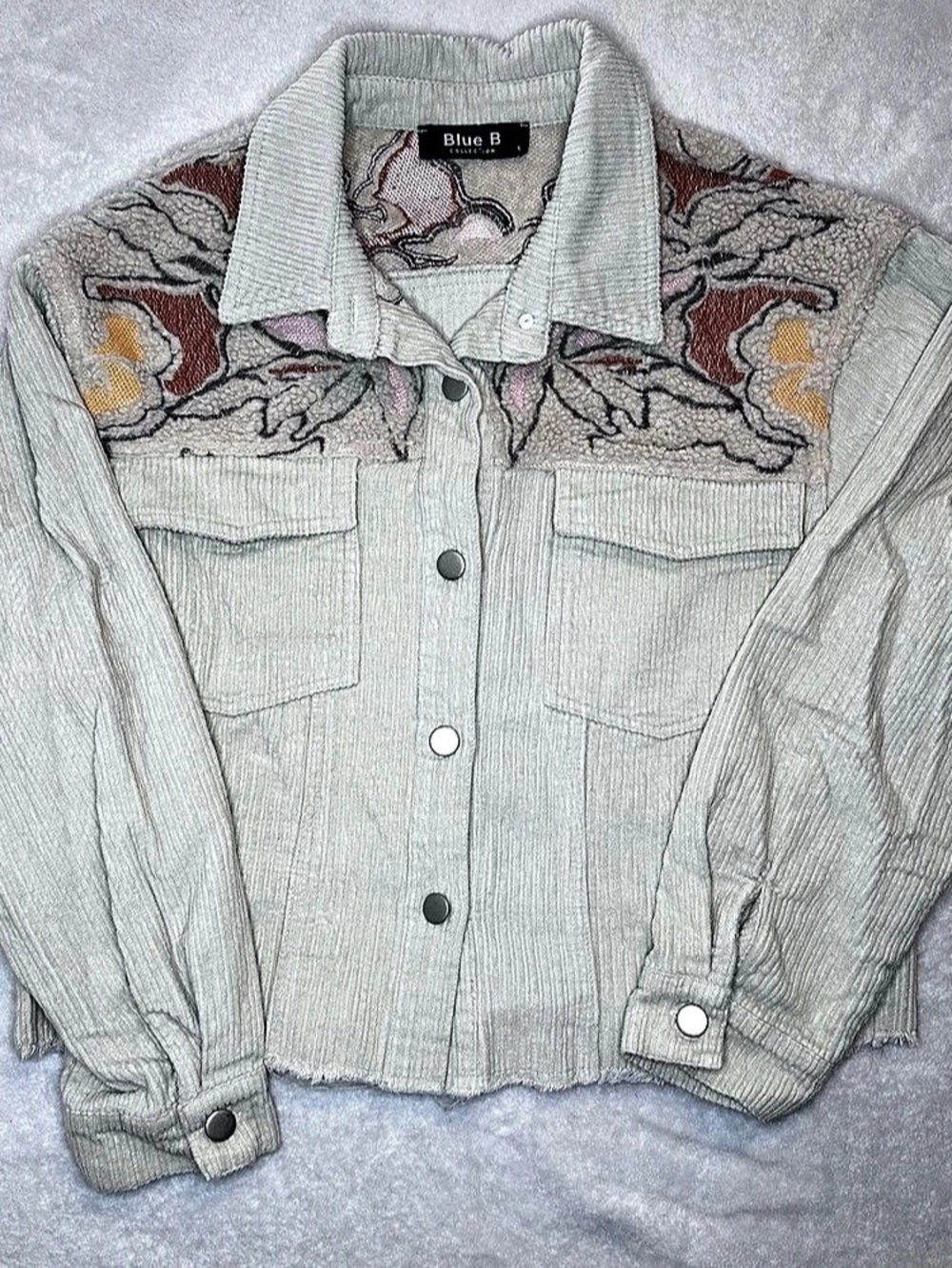 Blue B Embroidered Floral Utility Jacket